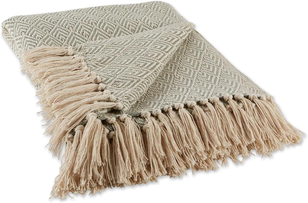 DII Diamond Throw Collection Cotton Woven, 50x60, Artichoke