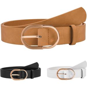 Women Belts Faux Leather for Jeans Fashion Belt with Gold Buckle Ladies Dress Belt (M:Suit waistline 29"-35")