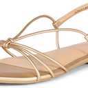 Amazon Essentials womens Strappy Flat Sandals (7.5, Gold Faux Leather)