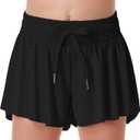 2Pack  Liberty Pro womens Flowy Shorts Butterfly Skirts With Pocket Shorts, Black,  S