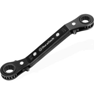 DURATECH 1/2 Inch x9/16 Inch Double Offset Box End Reversible Ratcheting Wrench, SAE, Heavy-duty, Matte Chrome Plated, Ratchet Spanner Crooked for Narrow Spaces