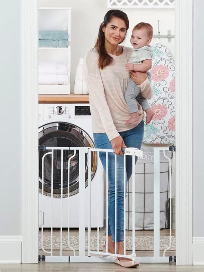 Regalo Safety 29-38.5" Baby Gate for Doorways & Bottom of Stairs, Pressure Mounted Baby Gate with Door for Babies, Toddlers & Pets, Tested & Safe for 30 Years, American Designed, American Owned, White