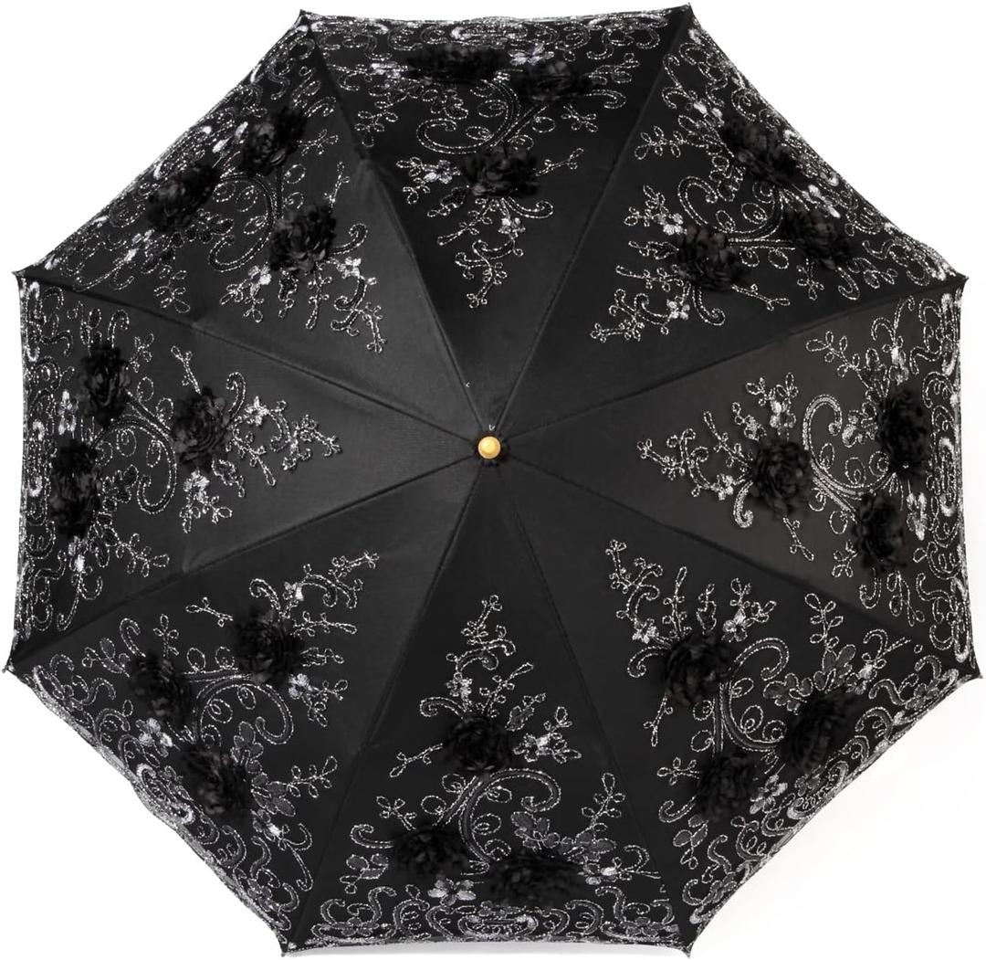 LCY Embroidered Lace Double-deck Anti-UV Parasol Sun/Rain/Snow Folding Umbrella (Black)