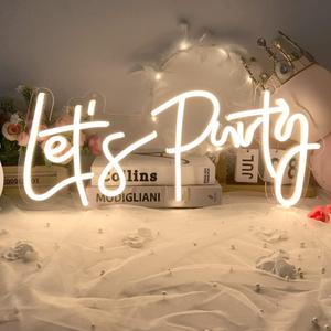 DIVATLA Let's Party Neon Sign for Decor, Large 23"X10" Light Up LED Signs for Birthday, Prom, Wedding, Celebrations, Warm White