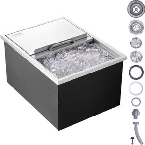 VEVOR Drop-in Ice Chest, 24"L x 18"W x 13"H Stainless Steel Ice Cooler, Commercial Ice Bin with Sliding Cover, 40.9 qt Outdoor Kitchen Ice Bar, Drain-pipe and Drain Plug Included, for Cold Beer