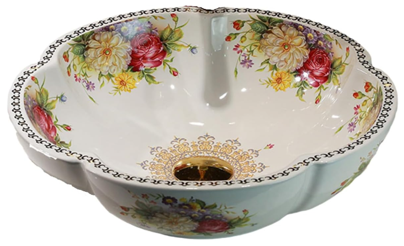 White Peony Flower Bathroom Vessel Sink