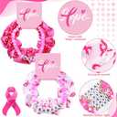 Hoteam 24 Sets Christmas Polymer Clay Beaded Stretch Bracelets Xmas Soft Red Green Hair Scrunchies Friendship Bead Bracelets Velvet Scrunchies for Party Supplies Decorations(Breast Cancer Awareness)