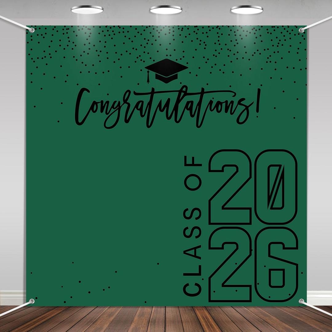 Class of 2026 Graduations Backdrop Congrats Grad Party Photo Background, 6 * 6ft Large Booth Props Congratulations Banner for 2026 Graduation Party Decorations Supplies (Green Black)