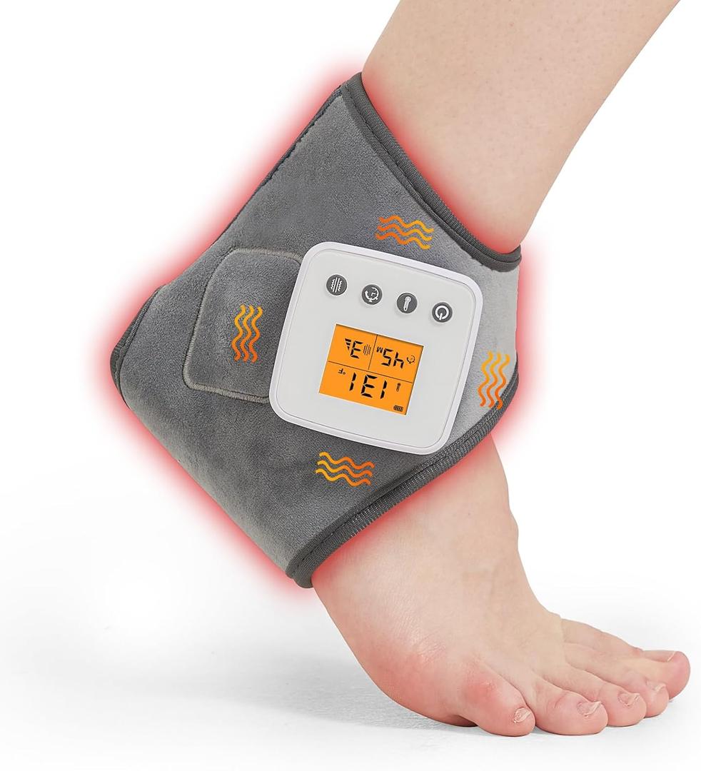 Cordless Ankle Heating Pad with Foot Massager for Pain Relief, Vibration Feet Warmers for Achilles Tendinitis and Plantar Fasciitis, Heated Ankle Wrap, 3 Vibration Mode, 3 Heat Level, Auto Shut Off