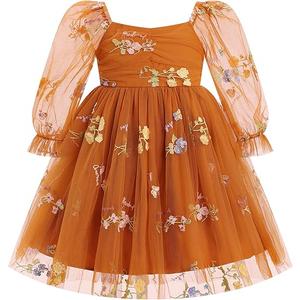 IMEKIS Toddler Girl Birthday Dress Floral Confetti Tulle Formal Wedding Party Long Sleeve Dress Cake Smash Photo Shoot 3-4Y