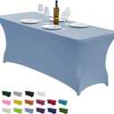 CWK 6FT Waterproof Stretch Spandex Table Cover for Rectangular Tables - Elastic Fitted Tablecloth for Folding Tables,Wrinkle Resistant Table Cloth for Parties, Weddings, Banquets & Events (Sky Blue)