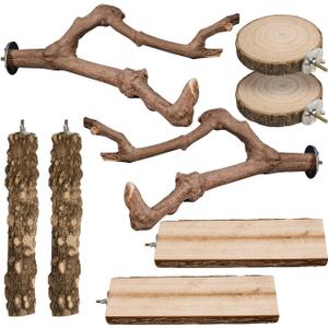 8pcs Brid Perch Bird Cage Accessories 2 Natural Grape Stick Paw Grinding Fork 6 Parrot Stand Bird Toys for Parakeets, Cockatiels, Conure, Budgies