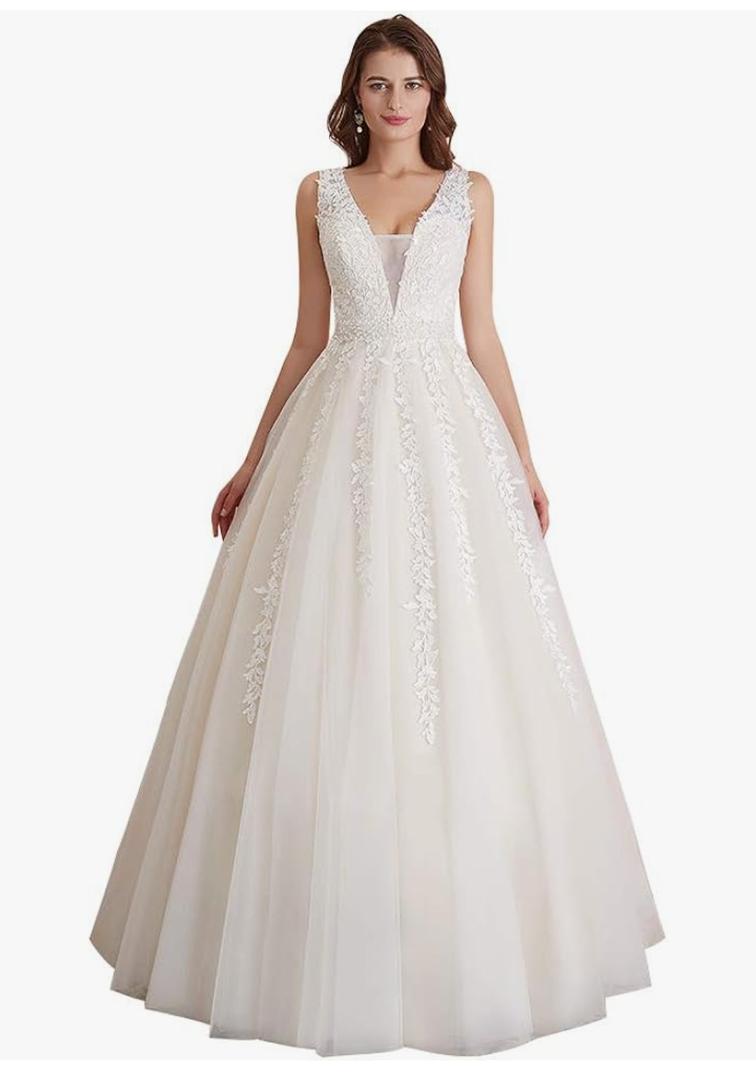 Abaowedding Women's Wedding Dress for Bride Lace Applique Evening Dress V Neck Straps Ball Gowns 18 Plus Abaowedding Women's Wedding Dress for Bride Lace Applique Evening Dress V Neck Straps Ball Gowns 18 Plus