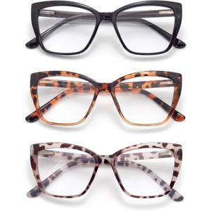 3-Pack Reading Glasses for Women, Style Frame Spring Hinge Readers Blue Light Blocking Glasses