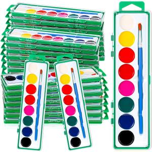 Watersay 24 Pack Valentine's Day Watercolor Paint Sets Bulk 8 Colors Washable Water Color Paint with Wooden Brush for Art Projects Party Favors Gifts(Green)