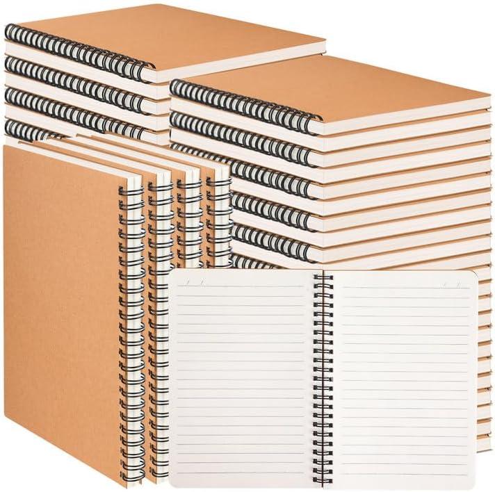 miikoul 60 Packs A5 Spiral Lined Notebooks, Kraft Paper Cover, 8.3"5.5", 60 Sheets/120 Pages, Ruled Notebooks Bulk, Hardcover Journal Notepad Travel Notebooks for Office and Back to School Supplies (Picture color-Kraft)
