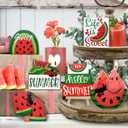 Summer Tiered Tray Decor, Red Green Watermelon Tray Decorations, Hello Summer Sweet Popsicle Ant Wooden Signs, Farmhouse Rustic Decorations for Home Table Shelf Mantel Party