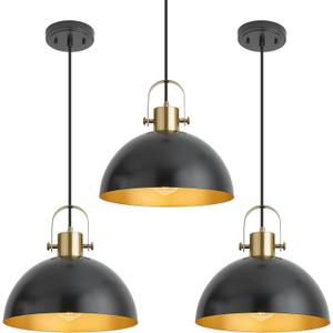 12 Inch Farmhouse Pendant Lights, Black Pendant Lighting for Kitchen Island, industrial Adjustable Height Hanging Light for Barn, Dining Room, 3 Pack