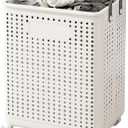 WESAPPINC 55L Collapsible Extral Large Laundry Hamper, Plastic Laundry Basket with Wheels,Suitable for Bathroom, Bedroom, Dorm Room & Laundry Room,Basket with Handle (White)
