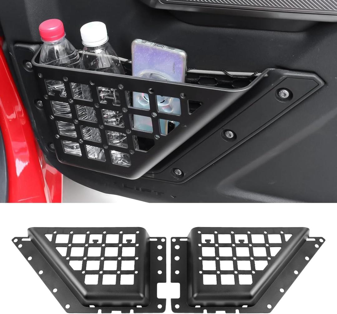 Door Storage Pockets Organizer Compatible with Ford Bronco 2026 2025 2024 2023 2022 2021, 2PCS Front Door Molle Panel Tray Boxes Interior Accessories
