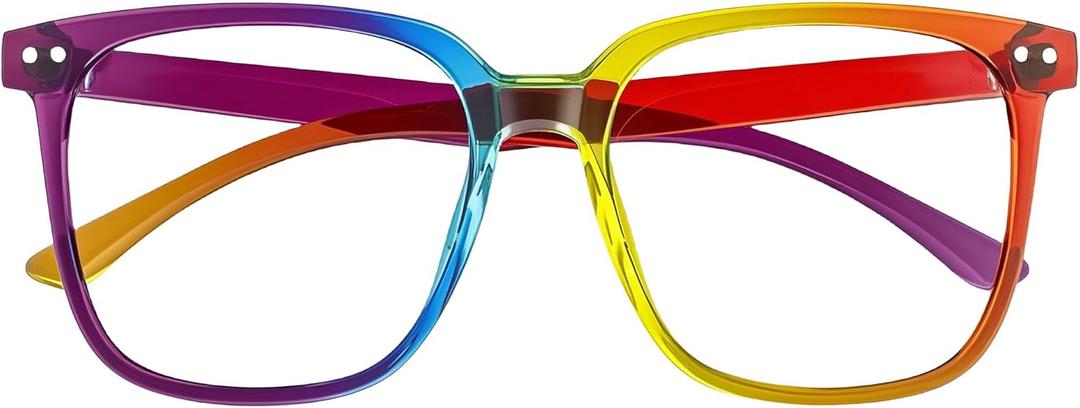 Oversized Square Blue Light Blocking Glasses for Women and Men - Gaming & Computer Anti-Fatigue (Rainbow)