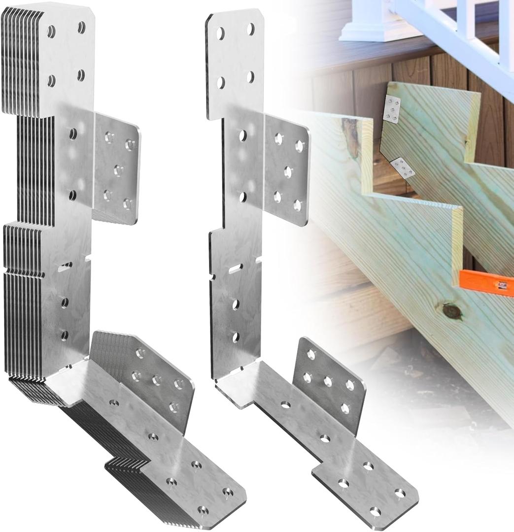 10 Pcs Adjustable Deck Stair Brackets, 18 Gauge Heavy Duty Galvanized Universal Mounting Brackets, Adjustable Stair-Stringer Connector Great for 2x10 2x12 Stair Stringer
