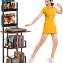TJ.MOREE Record Player Stand with Vinyl Storage, Tall Record Player Table with Rack Turntable Stand and Record Holder Vinyl Display Shelf up to 210 Album, Corner Record Player Cabinet Organizer (Black & Brown)