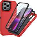 SunStory Compatible with iPhone 13 Pro Max Case with HD Screen Protector, 3-Layer Heavy Duty Full-Body Cover,3 in 1 Hybrid Protective Case for iPhone 13 Pro Max 6.7",Red