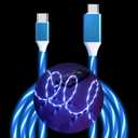 USB C to USB C Cable 3A Light Up C to C Cable LED Type C to Type C Fast Charging Cord for Samsung Galaxy S23 S22 S21 S20 Ultra, i-Phone 15 Pro Max Plus, iPad mini Pro Air(6.6FT,Blue)