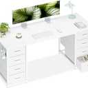 Casaottima 55 Inches Computer Desk with 8 Fabric Drawers, Modern Office Desk with Large Storage for Home Office, Study, White