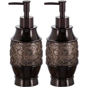 Creative Scents Dublin Brown Bathroom Soap Dispenser Set of 2 - Decorative 8 Oz. Hand Soap and Lotion Dispenser Set with Durable Matching Pumps - Brown Bathroom Accessories Sets Countertop