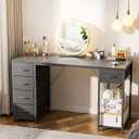 LUCKRACER Vanity Desk with 5 Fabric Drawers & Storage Shelves, Makeup Dressing Table, Computer Desks for Home Office Bedroom, Black, No Mirror