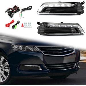 HECASA LED Fog Light Set Compatible with 2014-2020 Chevrolet Impala Replacement for GM2562102 GM2563102 w/Fog Light Bezel Wiring Switch Kit Pair Fog Lamp (Clear Lens+Black Housing)