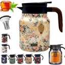 Insulated Tea Pots,Vintage Floral Pattern Tea Pot-Built-in Infuser,Colorful Vintage Floral Pattern Teas,Stainless Steel Teapot 1000mL with Lid for Hot Drinks,Pink(Wooden Handle,35OZ)