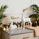 LCCCK 2PCS Christmas Reindeer Figurines, Resin Small Deer Statue for Christmas Indoor Decor, Home Holiday Centerpiece, Shelf Mantle Table Top Kitchen Decorations, Navidad Decoracin