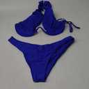 Lilosy Sexy Cute Underwire Push Up Cutout Halter Criss Cross High Cut Leg Thong Brazilian Bikini Swimsuit Set Women Cheeky Bottom Bathing Suit 2 Two Piece Royal Blue Medium