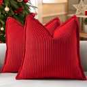 decorUhome Spring Corduroy Red Throw Pillow Covers 16x16 Set of 2 Decorative Soft Boho Farmhouse Couch Pillow Covers for Living Room Bed Sofa Broadside Striped Pillow Cases