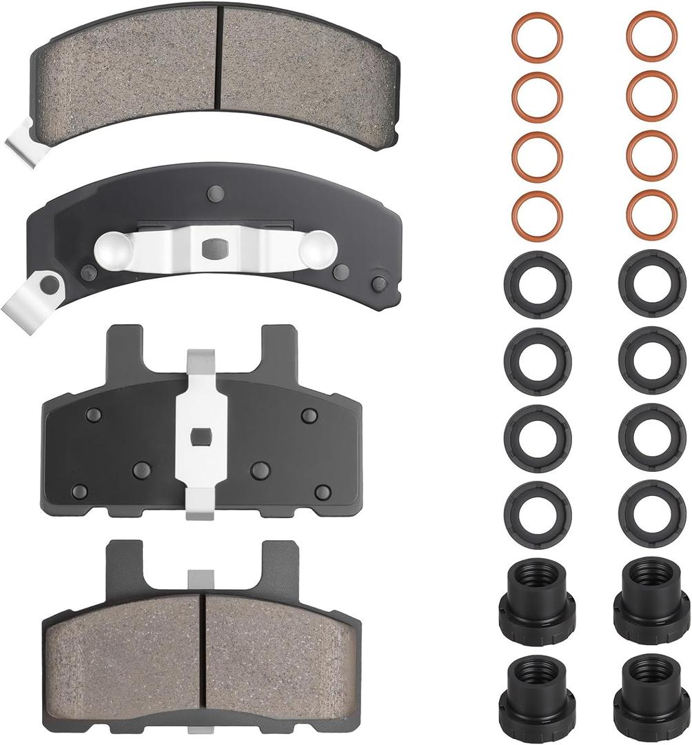 Front Ceramic Disc Brake Pads Set for Chevy Express 1500 96-02, Blazer 92-94, C1500 88-99, C1500 Suburban 92-99, C2500 88-00, Astro 90-02, Cadillac Escalade 99-00, 4PCS(With Hardware)