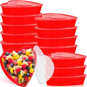 Hushee 12 Pcs Valentine's Day Heart Containers Plastic Food Storage Containers with Lids Heart Shaped Box Disposable Dessert Lunch Box for Valentines Restaurant Fruit Vegetable, 16.9 Oz/ 500 ml