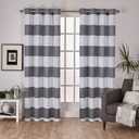 EXCLUSIVE HOME Surfside Cabana Stripe Cotton-Rich Grommet Top Light Filtering Curtain Panel Pair, 54"x84", Black Pearl