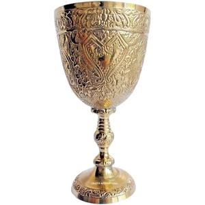 V19 Elegant 9-Inch Gold-Plated Brass Goblet Handmade Royal Kings Chalice Vintage Metal Champagne & Glasses Decorative Drinkware for Home Bar, Parties (Without Box, 6 Inch) (0.1 Ounces)