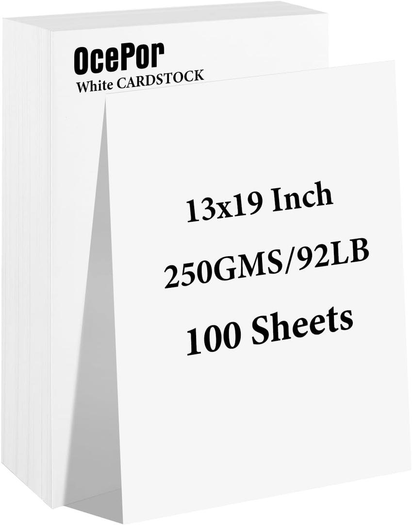 100 Sheets White Cardstock 13 x 19, 92lb/250gsm Black Card Stock, Thick Card Stock Paper, Heavy Cardstock Paper for Printer, Resume, Scrapbooks, Art, Crafts, Business Cards (13x19, White-100Sheets)