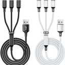 Multi USB Charging Cable 3A, 3 in 1 Fast Charger Cord Connector with Dual Phone/Type C/Micro USB Port Adapter, Compatible with Tablets Phone 12 11 Pro 8 7 6 Samsung Galaxy (4FT/2Pack Charging Only)