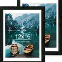 Hongkee 12x16 Picture Frame Set of 2, Rustic Black Wood Style - Display 12 x 16 Poster without Mat or 11x14 Picture with Mat, Wall Mounting Horizontal and Vertical