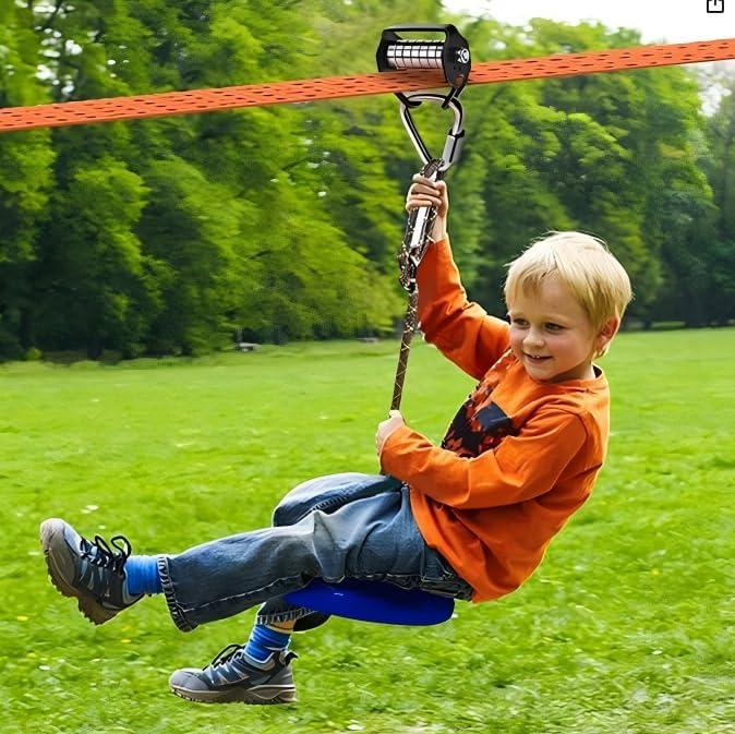 Zip Line Slackline Kit for Kids and Adults  65ft Ninja Course Zipline with Pulley, Tree Protectors, 2-in-1 Backyard Outdoor Warrior Training Set