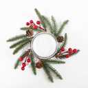 12 Pack Christmas Greenery Candle Rings, Christmas Candle Rings Wreaths with Red Berries and Pine Cones, Xmas Table Decorations Holiday Centerpieces for Tables