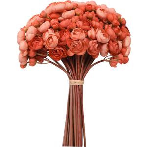 32Pcs Ranunculus Artificial Flowers Burnt Orange - Faux Silk Mini Peonies for DIY Wedding Bouquet, Home Decor, Bridal Shower Centerpieces
