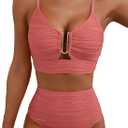Herseas 2 Piece Bikini Set U-Wire Cutout Popular Swimsuit High Waisted Textured 2026 Summer Beach Swim Bathing Suits (Dusty Pink Medium)