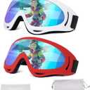 2 Pack Snow Ski Goggles, Snowboard Snow Goggles for Men Women Youth Kids, UV Protection Winter Snow Sports Goggles (Red Frame Multicolor/White Frame Multicolor)