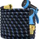 Garden Hose 50 ft, 2025 New Flexible Water Hose 50ft With 10-Pattern Spray Nozzle, Lightweight Hose Pipe, Durable, Kink-Free, Leak-Proof Solid Brass Fittings, Black & Blue